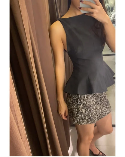 Fall/Winter 2025 New  Women's Fashion Elegant ruffled hem round neck sleeveless waist slim-fit top 4661124
