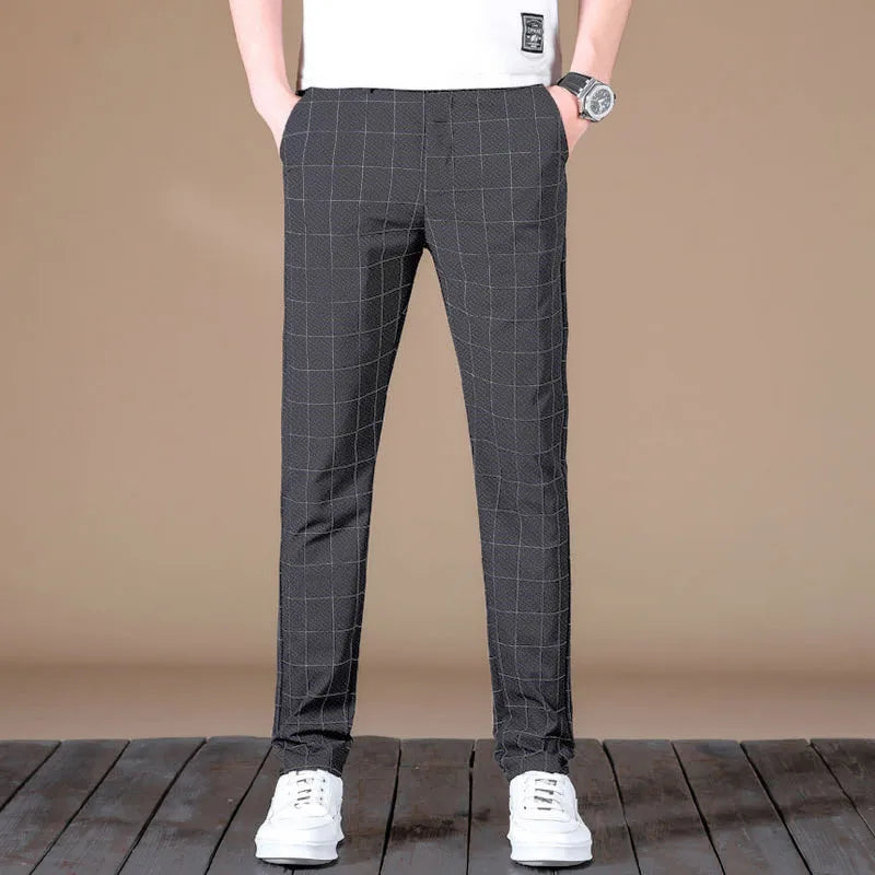 Business Ice Silk Pants Straight Elastic Waist Black Gray Trousers Breathable Simple Male Clothing Casual Suit Pants AII seasons