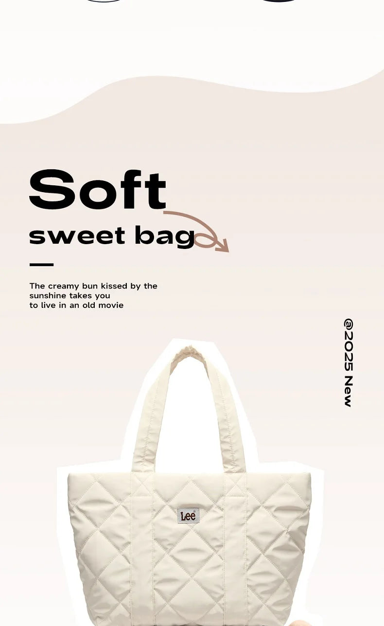 Large Soft Puffer Bag Women Big Size College Students Laptop Book Quilted Tote Bag Lady Down-filled Shopping School Bags