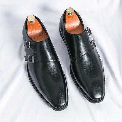 Men's Classic Monk Strap Leather Dress Shoes – Retro Formal Business Footwear
