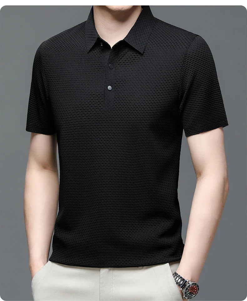Upto EUR Sizes Tall Man Brand Top-Quality Men's Golf Shirt Lop-up Hollow Short-sleeved Polo Shirt SummerIce Silk Breathable Tee