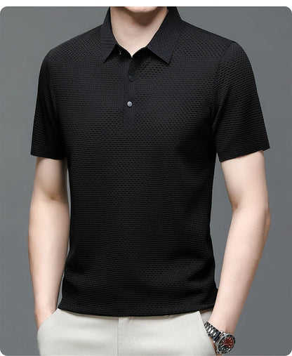 Upto EUR Sizes Tall Man Brand Top-Quality Men's Golf Shirt Lop-up Hollow Short-sleeved Polo Shirt SummerIce Silk Breathable Tee