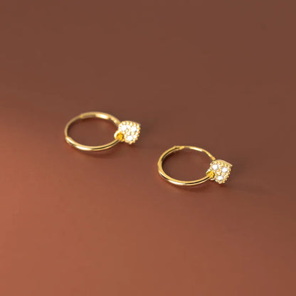 925 Sterling Silver INS Minimalism Sweet Love Heart CZ Zircon Hoop Earrings For Women Girl Small Ear Buckle Jewelry Gift