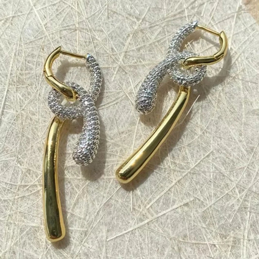 Gold Silver Diamond Crystal Knotted Designer Luxury Earrings Woman Europe Fashion Jewelry Holiday Gifts