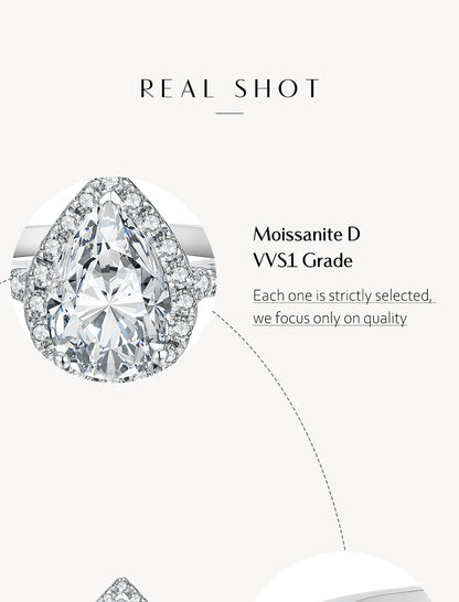 Pear Cut 2.0CT D Color VVS1 Luxury Moissanite Ring Real 925 Sterling Silver for Women Engagement Wedding Jewelry Gift