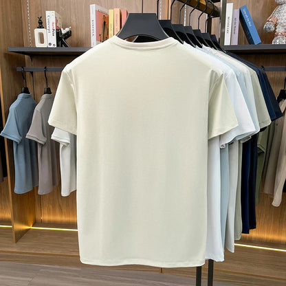 Men's New Summer High Quality Cooling Sensation T-Shirt Round Neck Brand Printing Short Sleeves Tops Leisure Fashion Men Swear