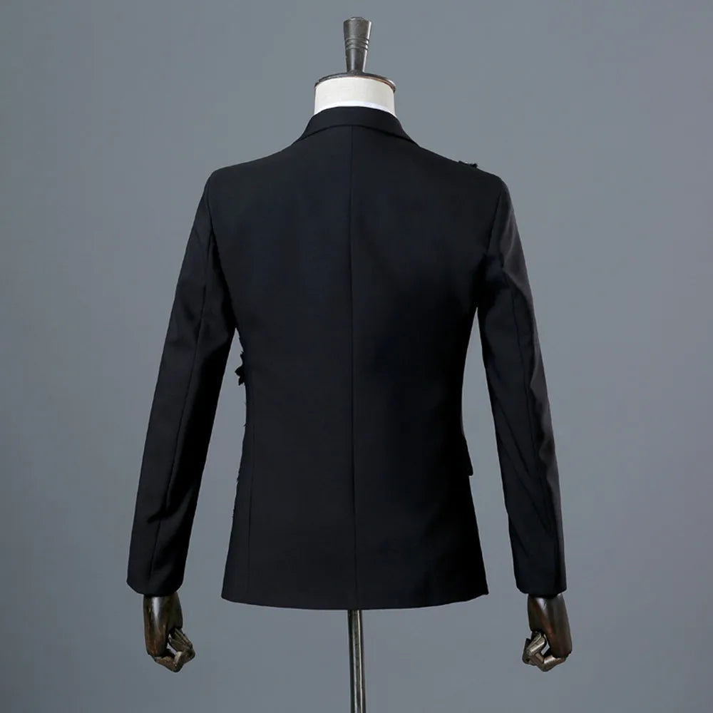 Elegant Appliqued Two-piece Men's Suit for Wedding Banquet Host Dance Prom Christmas Costume Men Blazer Chinese Style