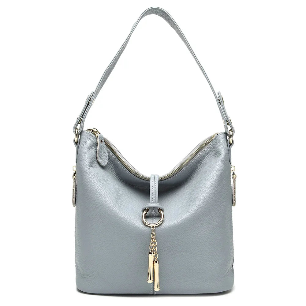 Elegant Blue Women Shoulder Bag 100% Genuine Leather White Hobos Handbag Lady Messenger Purse Charm Lock Decoration Red