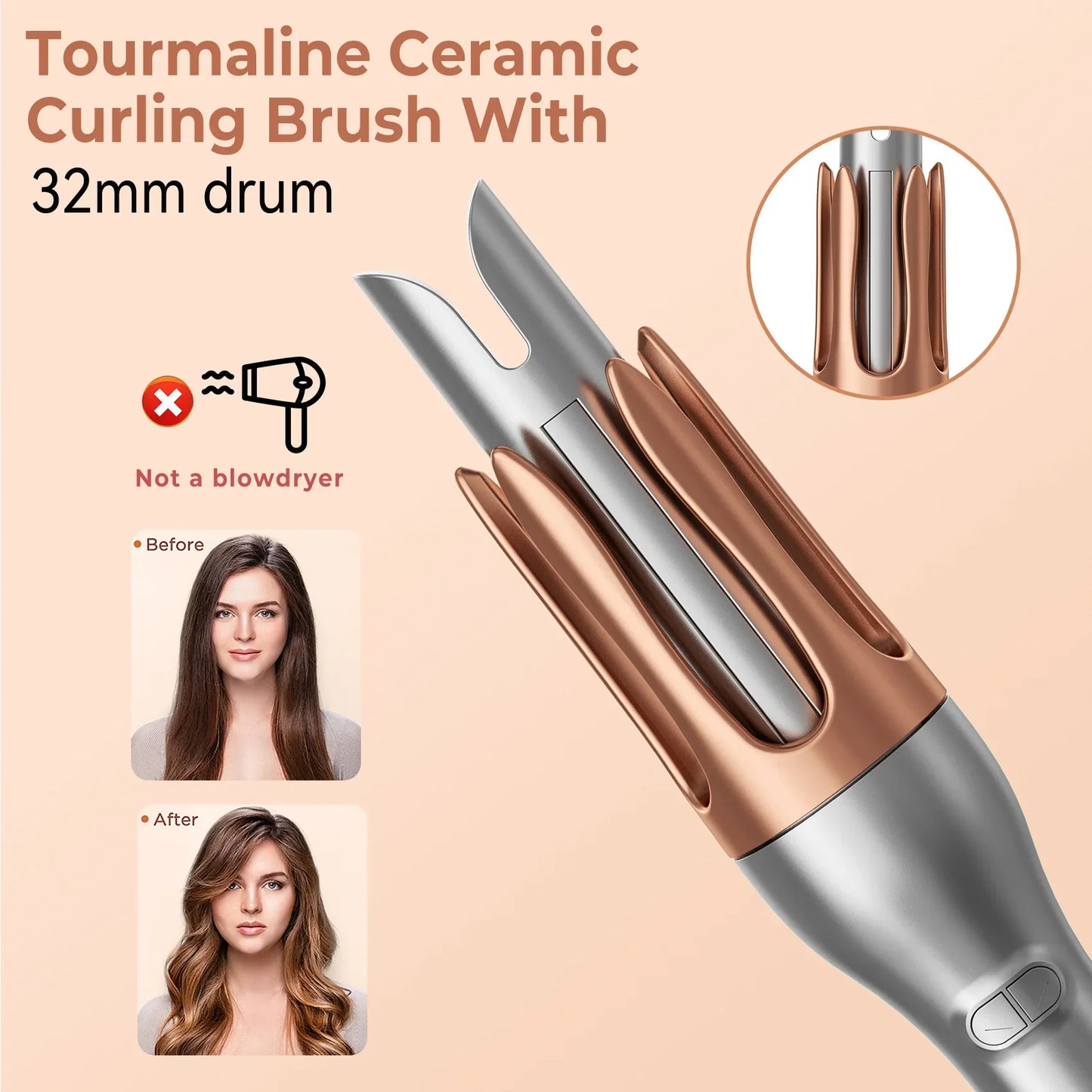 3 grades LCD display 32mm Silver Automatic Curling Iron Large Curling Female Hair Styling Tool Big Wave Salon Accessories Tool