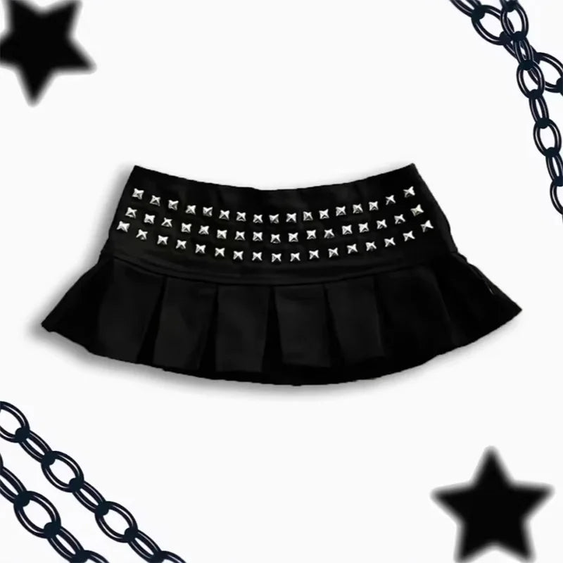 Summer Fashion Street Wear Women's Gothic Punk Cross Nail Fold Mini Skirt High Waist Short Skirt Black Zipper Skirt 2026 New