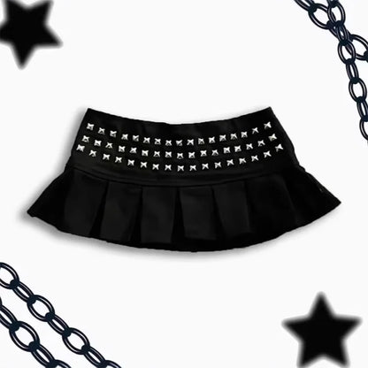 Summer Fashion Street Wear Women's Gothic Punk Cross Nail Fold Mini Skirt High Waist Short Skirt Black Zipper Skirt 2026 New