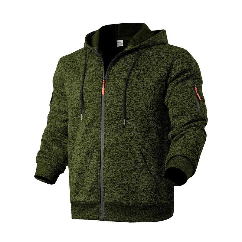 Heavy fleece men's jacket winter retro tooling pocket hooded zipper sports sweater men