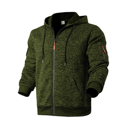 Heavy fleece men's jacket winter retro tooling pocket hooded zipper sports sweater men