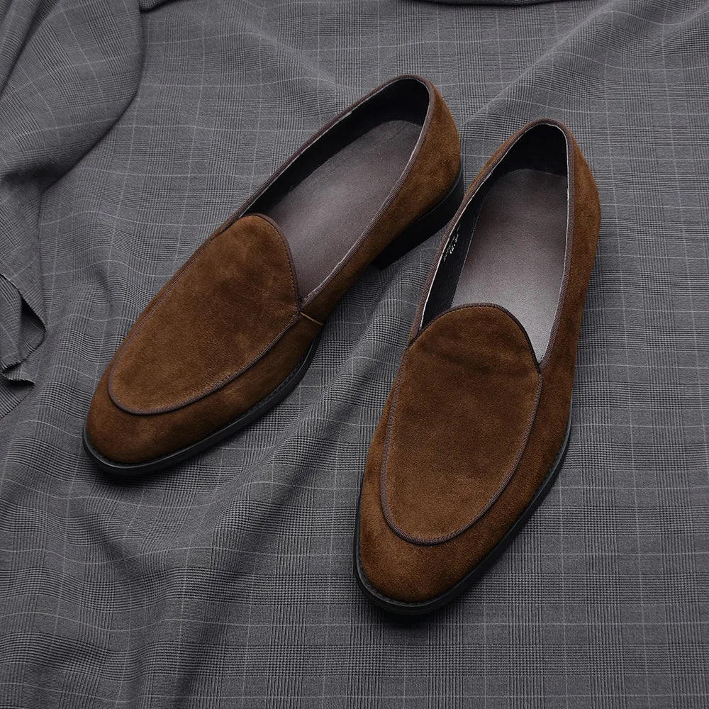 Luxury Italian Wedding Party Men's Loafer Dress Shoes Cow Suede Leather Slip-on Gentleman Fashion Suit Formal Shoes Man Footwear
