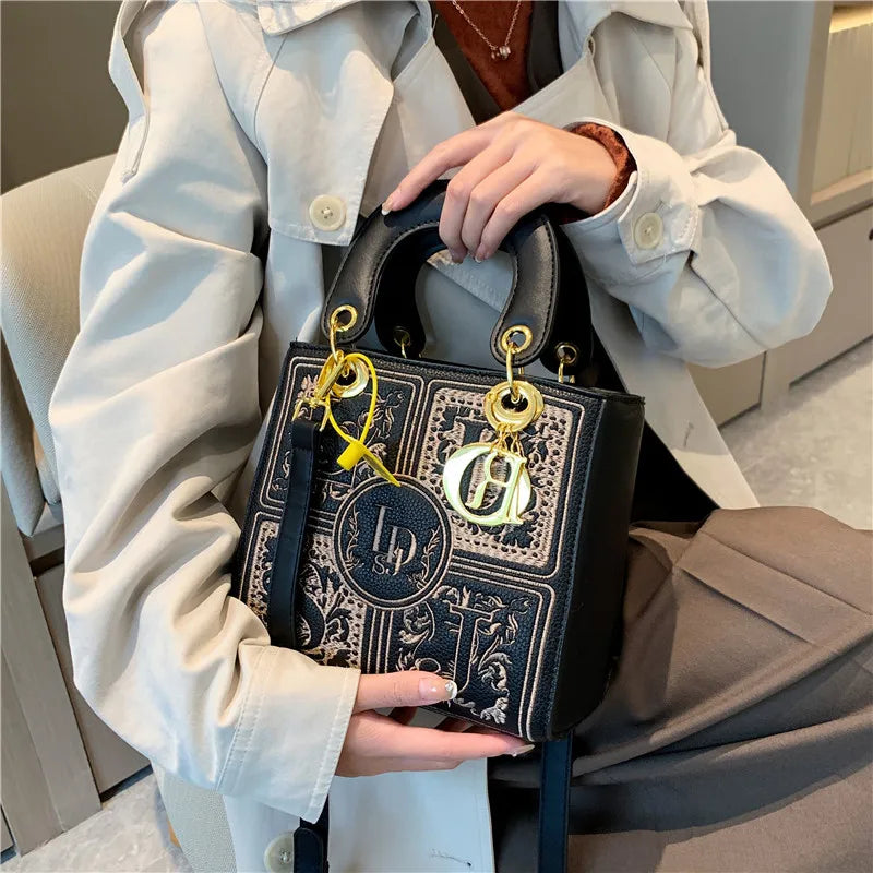 Fashion Top-Handle Bag for Ladies Elegant Handbag with Royal Embroidery Design Versatile Crossbody Style Women Handbags Hand Bag