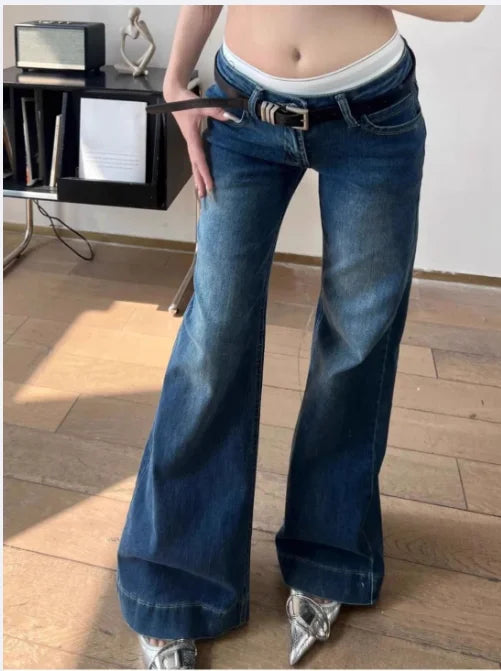 Y2K Streetwear Low-Waisted Jeans Women Korean Fashion Slimming Denim Flares Pants Spring Summer Sexy Wide Leg Trousers