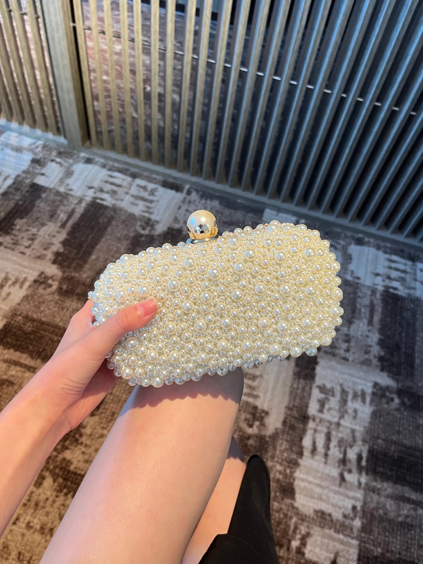 Fashion Elegant Women White Beige Luxury Special Crystals Beaded Pearl Evening Clutch Bags Wedding Party Handbag Beaded