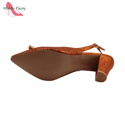 Classics Italian Design Shoes and Bag Set in Orange Color Comfortable Heels Pointed Toe Pumps for Wedding Party