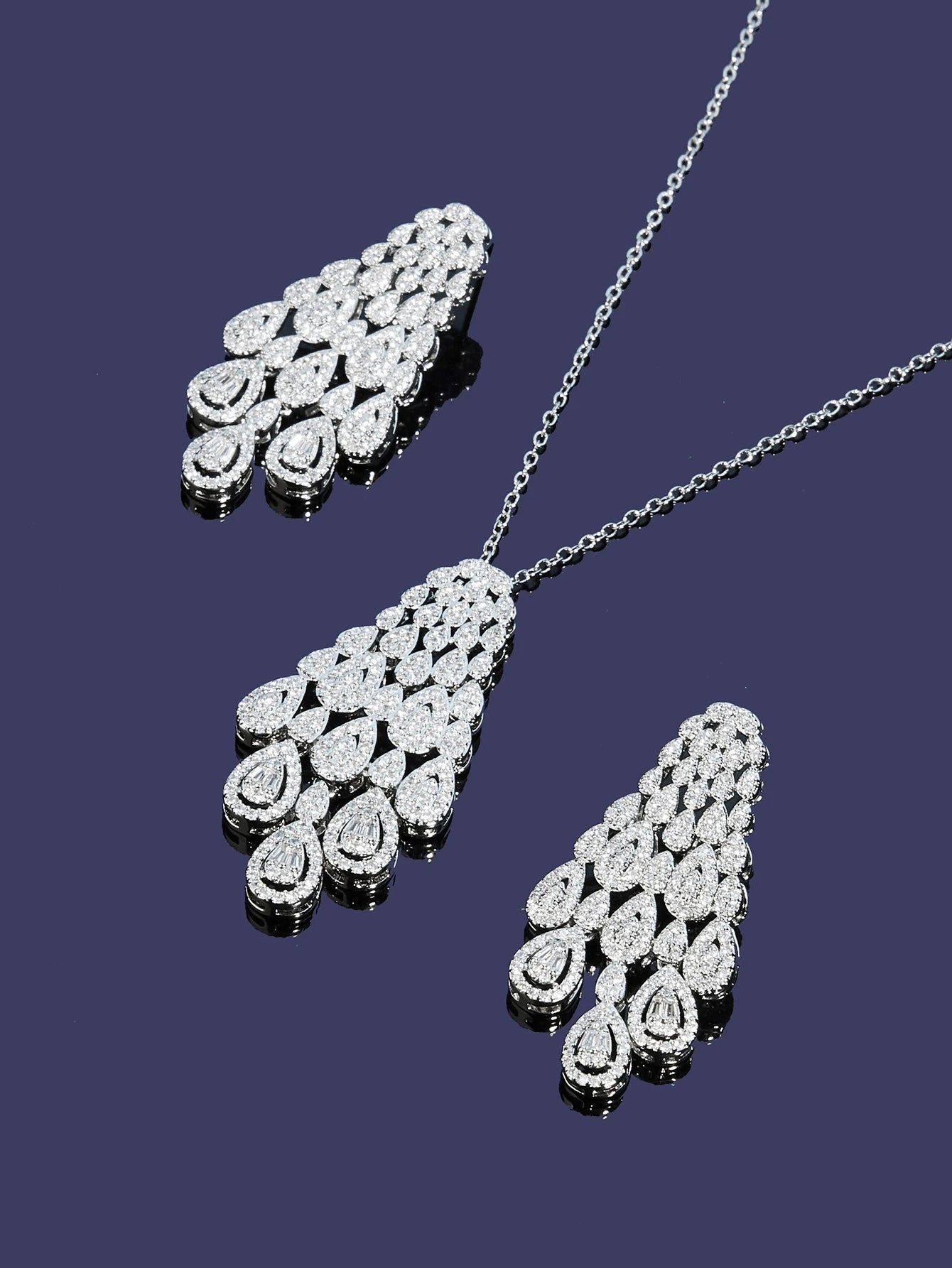 New Elegant Charms Gift Water Droplets Shape Cubic Zircon Necklace Earrings 2pcs Set For Women Wedding Anniversary Jewelry