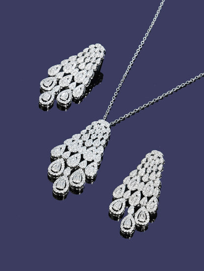 New Elegant Charms Gift Water Droplets Shape Cubic Zircon Necklace Earrings 2pcs Set For Women Wedding Anniversary Jewelry