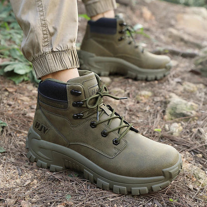 High-Top Leather Men's Boots Breathable Desert Combat Boots Outdoor Non-slip Hiking Boots Men Motorcycle Boots Work Ankle Boots