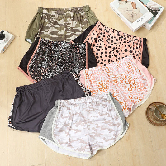 Women Athletic Shorts Leopard Gym Running Beach Summer C Type Plus Size Short Geometric Camo Print Lined Inseam Spring