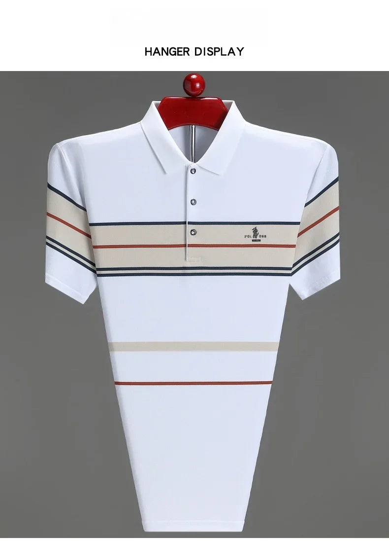 Luxury men's short sleeved polo shirt summer fashion hot selling striped top badge original design golf casual business T-shirt