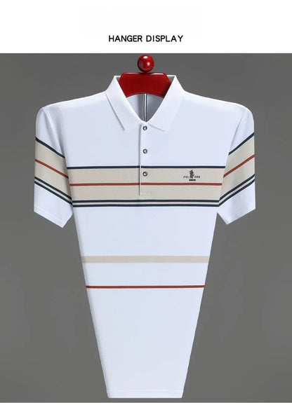 Luxury men's short sleeved polo shirt summer fashion hot selling striped top badge original design golf casual business T-shirt