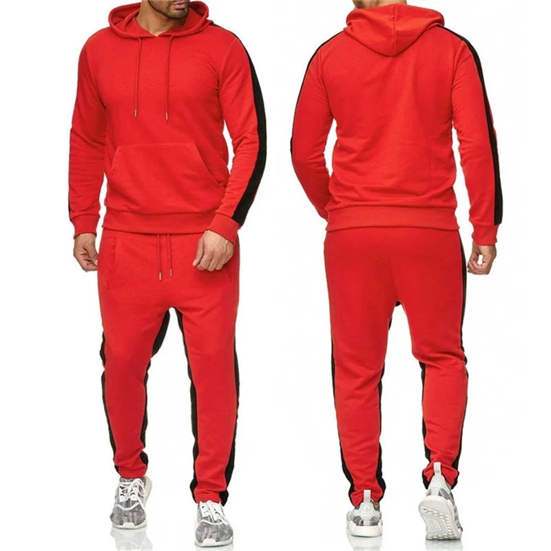Casual autumn and winter long-sleeved men's 2-piece sports suit color block striped breathable sports suit