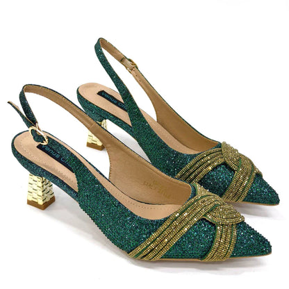 Special Design High Quality Orange Color African Women Shoes and Bag Set with Shinning Crystal for Wedding Party