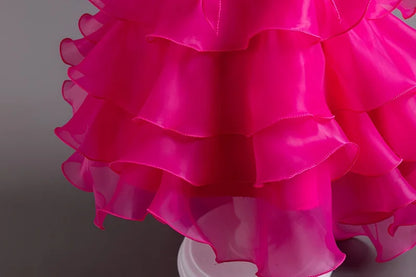 Summer Children's Wedding Flower Girl Tail Organza Elegant Evening Dress Bow Cute Birthday Party Girl Princess Dress