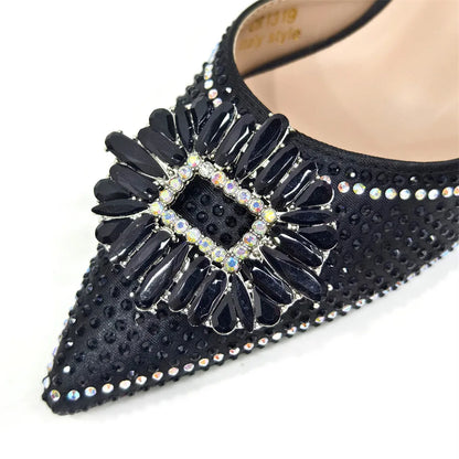 African Style Women's Shoes Mixed With BlackGold High Heels Pointed At The Dinner Party Nigerian Women's Shoes