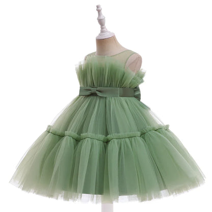 Summer Ruffles Bridesmaids Party Girls Dress Elegant Bow Wedding Birthday Princess Dresses Girl Tulle Pageant Evening Costumes