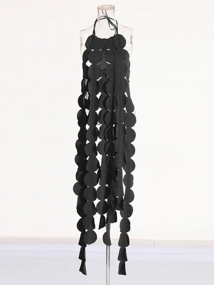 Solid Backless Dresses For Women Round Neck Sleeveless Patchwork Lace Up Slimming Sexy Dress Female Fashion Clothes