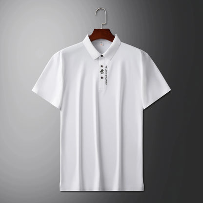 High quality silk breathable short sleeve POLO shirt men's lapel top 2024 summer new light luxury brand printed casual T-shirt