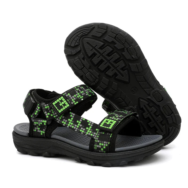 Boys Adjustable Hook Loop Sandals Non-Slip Wear-Resistant Breathable Soft Sole Casual Outdoor Beach Sports Shoes for Kids