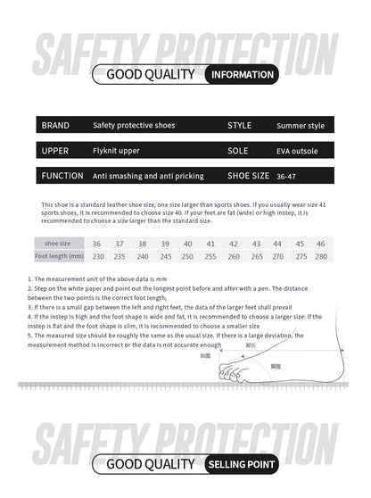Summer Work Shoes with protection breathable Lightweight ShoesSteel Toe Shoes Men  Anti-smashing Industrial Safety Shoes