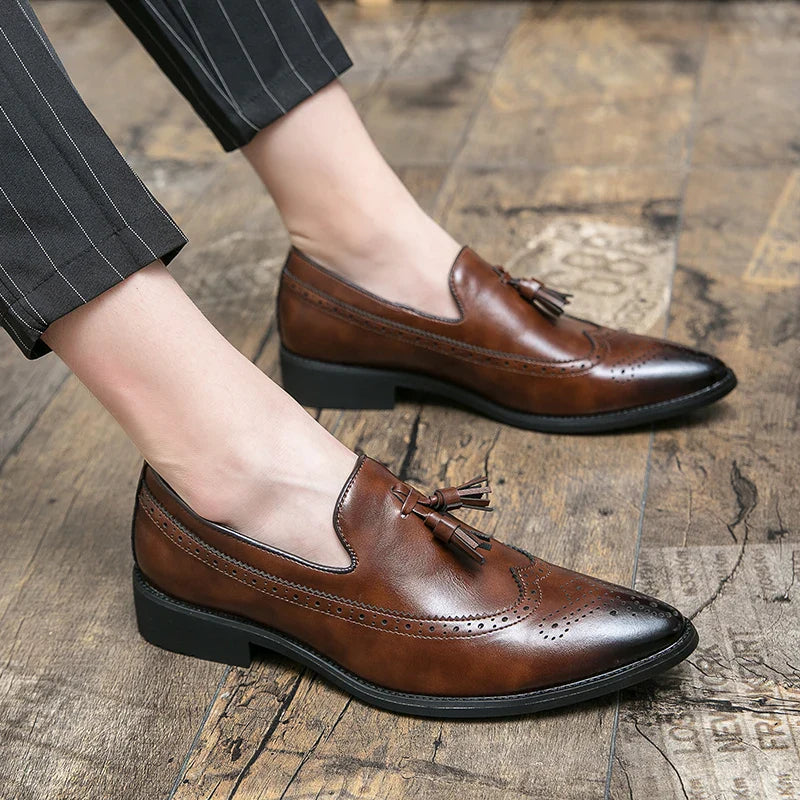 Dress Shoes Men Tassel Formal Leather Shoes Male Classic Social Casual Business Brogue Shoes Wedding Party Leather Loafers Male