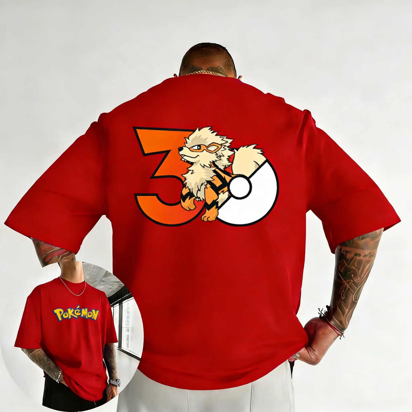 30th Anniversary Arcanine Printed T-shirt Summer Men's and Women's Loose Casual Hip Hop Trendy Short Sleeve Top