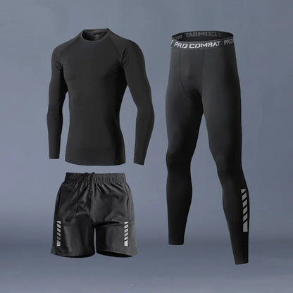 Fitness Clothes Ice Silk Quick Drying T-shirt Suit Men Short Sleeve Running Sportswear Shorts Tracksuit Gym Sports Training Sets