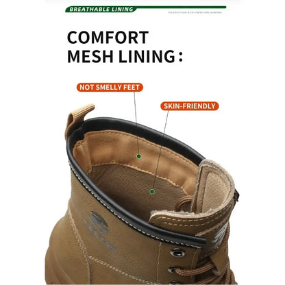 High End Microfiber Men's Work Boots with Steel Toe Caps for Anti Smashing and Anti Puncture, Kevlar Anti Puncture