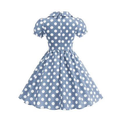 New Fashion Kids Dress For Girls Polka Dot Short-sleeved Children Dress With Baby Collar Daily Girls Casual Costume