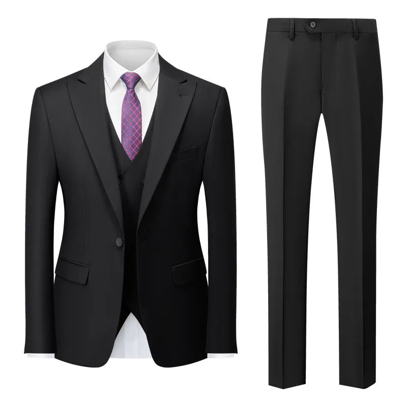 Men Suits Turn Down Collar Blazer Male Double-breasted Vest Straight-leg Pant Man Solid Business Wedding 3-piece Set