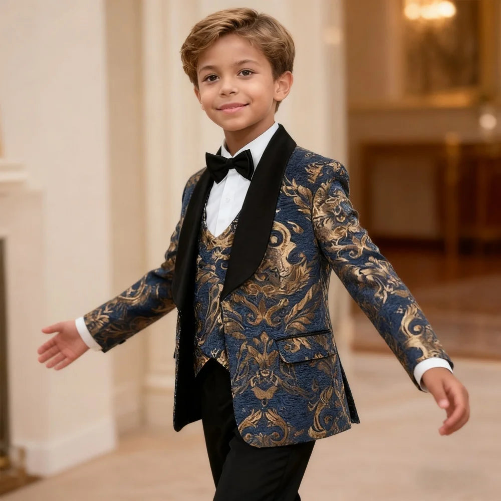 Hot Sale Stylish Suit For Boys Formal Banquet Graduation Coat Vest Pants Bow Tie Smart Quality School Performance Noble