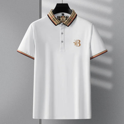 Summer novel men's high-end lace collar B-shaped short sleeved polo shirt, comfortable and casual business T-shirt