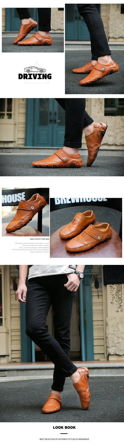 New Spring Men's handmade leather shoes, genuine leather casual shoes, breathable leather shoes, large size, walking 38-48