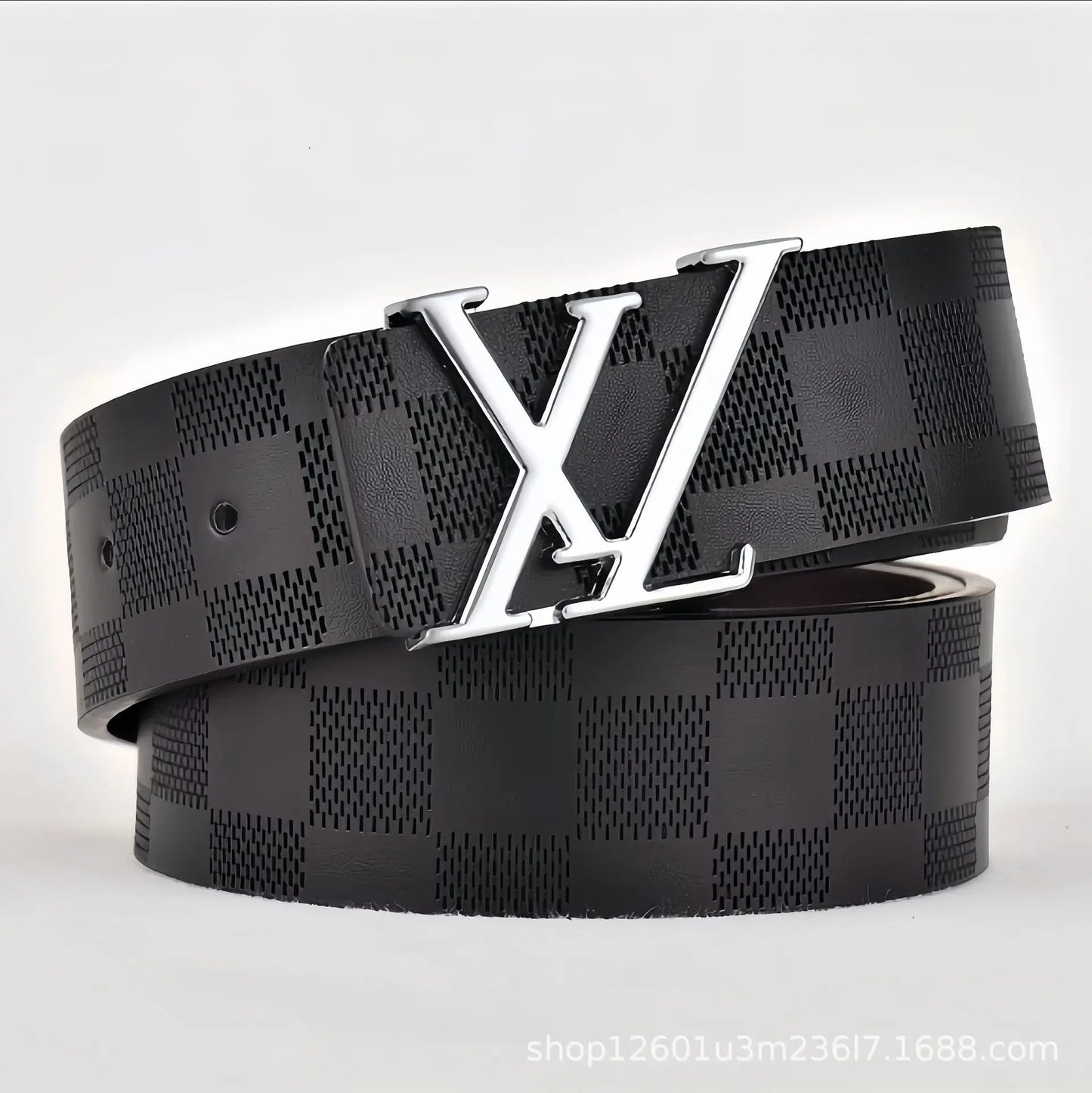 Light Luxury Mens Leather Belt Smooth Buckle Genuine Cowhide Perforated Pattern Fashion Trendy High End Versatile