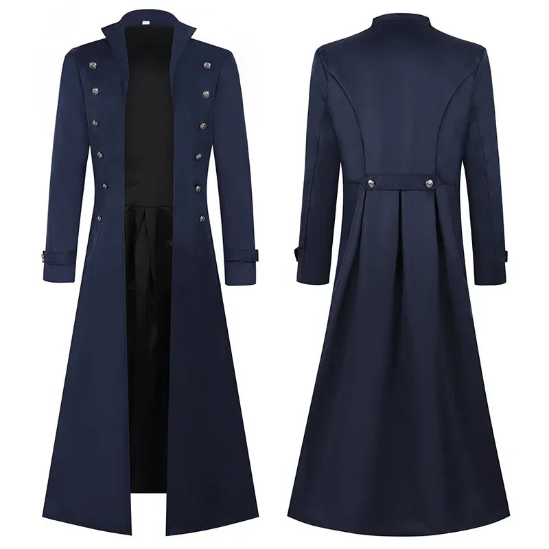 S-5XL Plus Size Men Gothic Trench Medieval Steampunk Retro Style Long Jackets Double-breasted Solid Men's Vintage Long Jackets