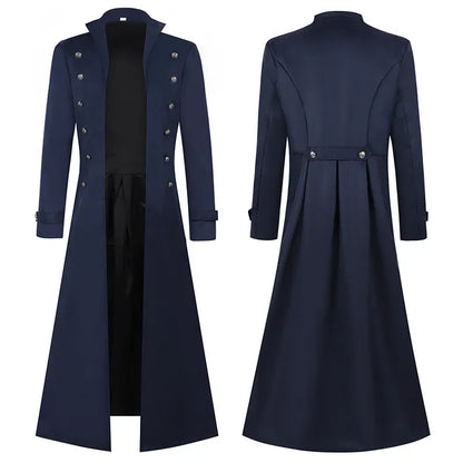 S-5XL Plus Size Men Gothic Trench Medieval Steampunk Retro Style Long Jackets Double-breasted Solid Men's Vintage Long Jackets