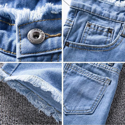 2025 Summer Woman High Haist Jeans Shorts Fashion Rough-edges Denim Short Pants Schoolgirl Casual Pants Blue Black White Jeans